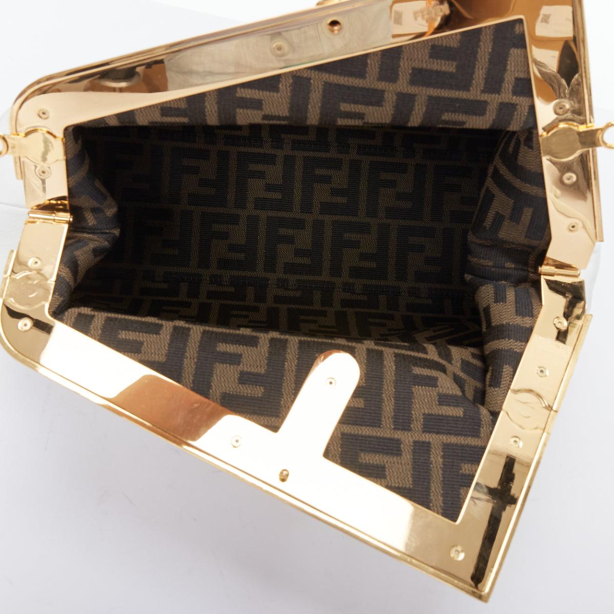 FENDI First Medium white leather gold frame underarm clutch bag 2