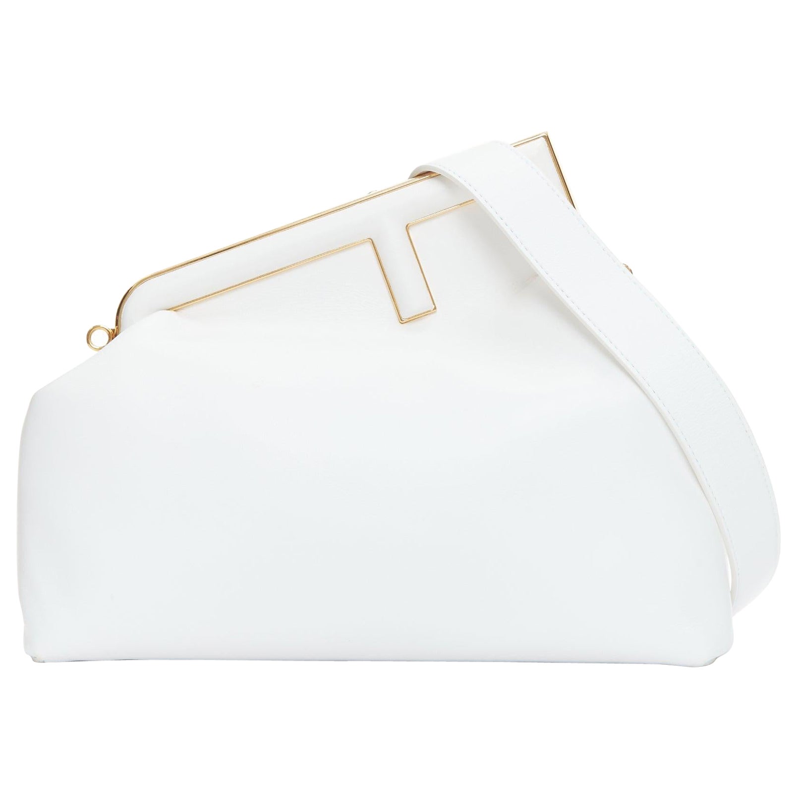 FENDI First Medium white leather gold frame underarm clutch bag