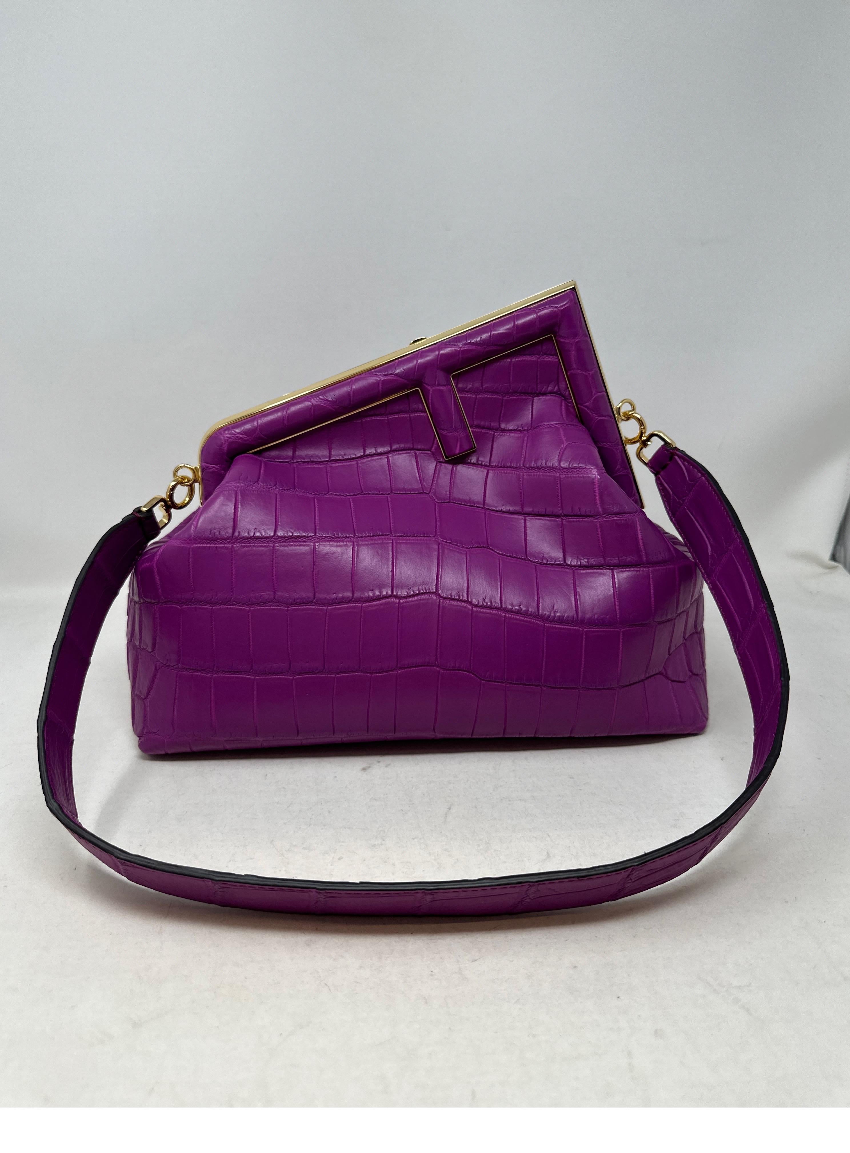 Fendi First Purple Crocodile Bag  For Sale 11