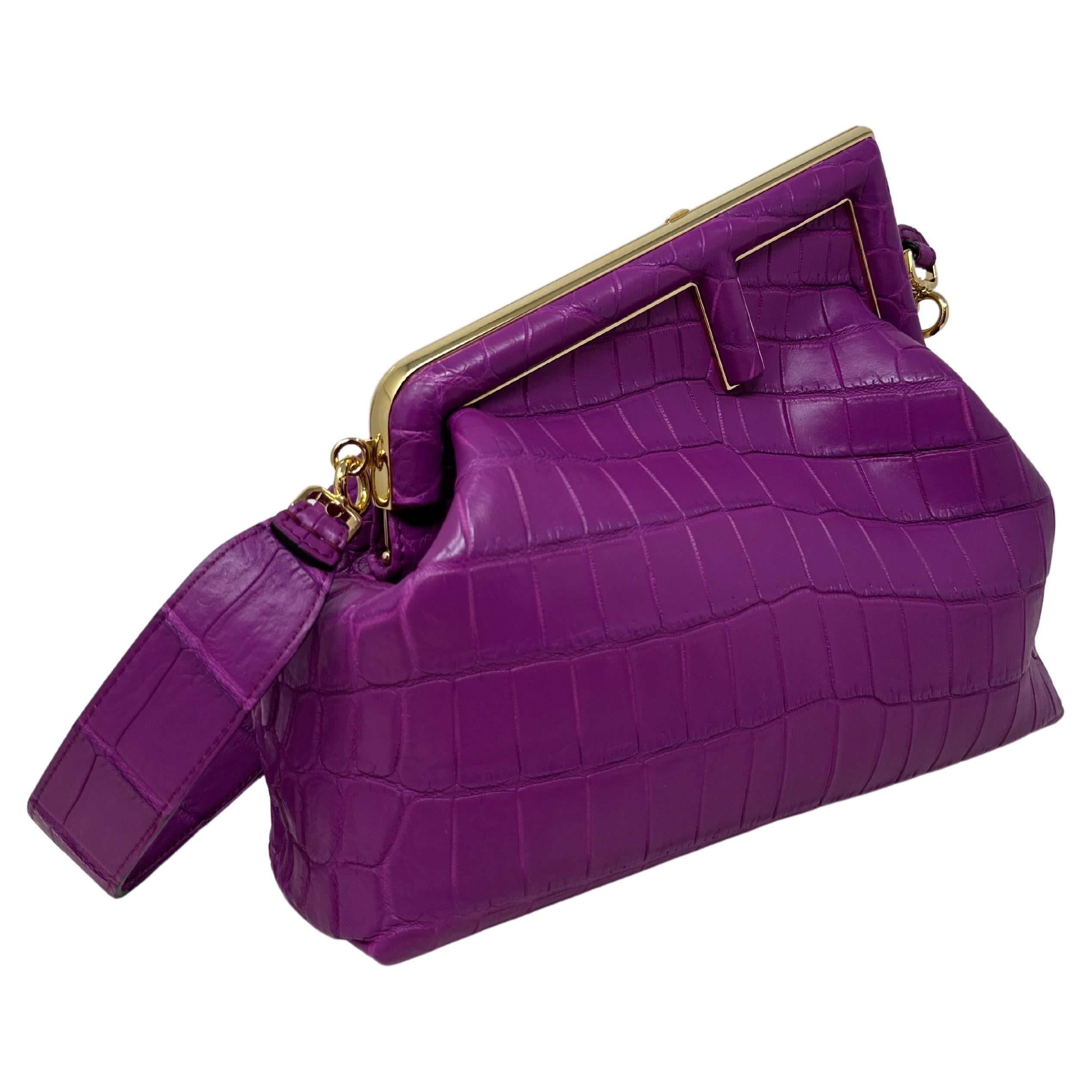 Fendi First Purple Crocodile Bag  For Sale