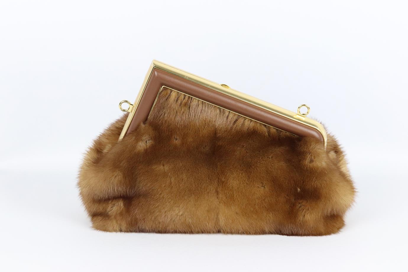 Fendi First Small Leather Trimmed Mink Fur Shoulder Bag In Excellent Condition In London, GB