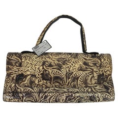 Fendi Flap Front Wide Brown & Cream Tooled leather Shoulder Bag Clutch