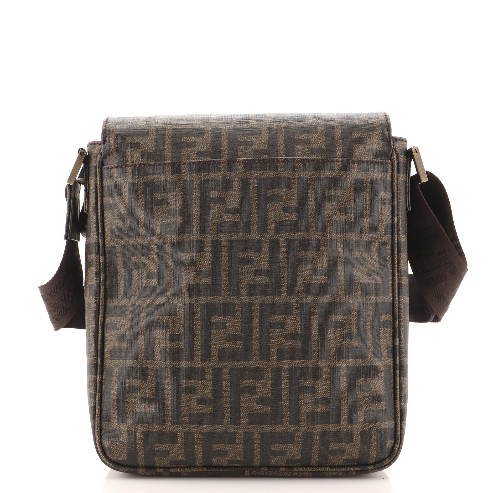 Black Fendi Flap Messenger Bag Zucca Coated Canvas Small