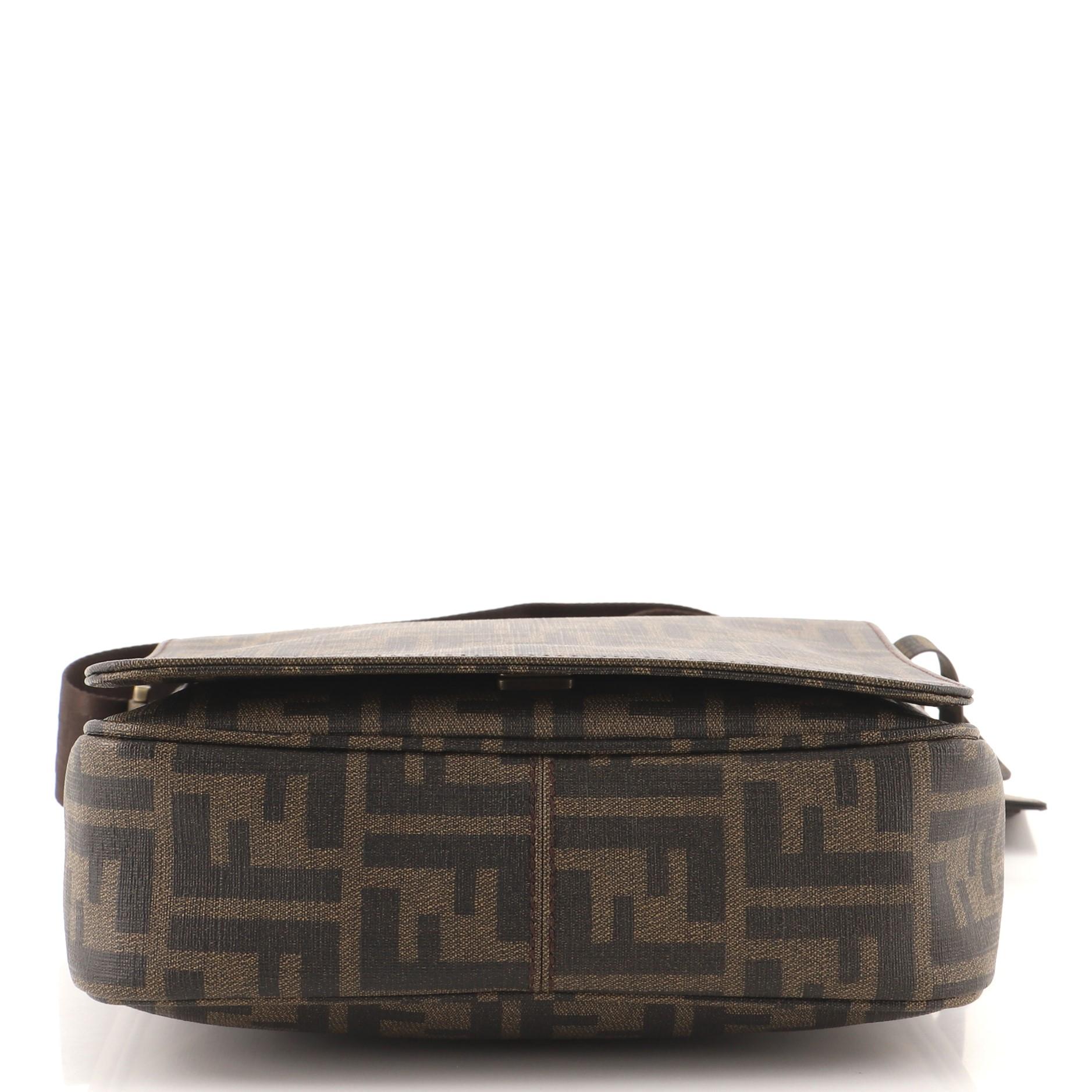 Fendi Flap Messenger Bag Zucca Coated Canvas Small In Good Condition In NY, NY