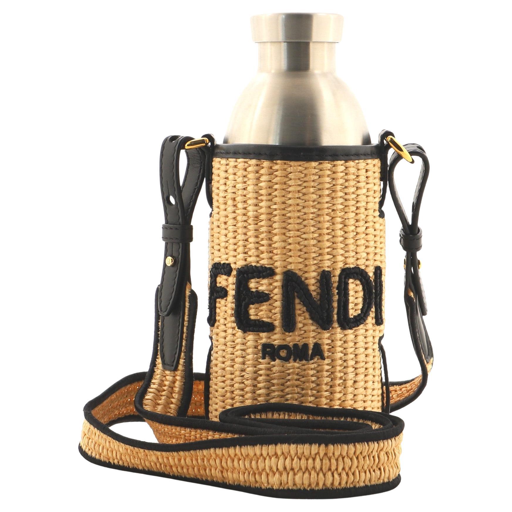 Fendi Flask and Bottle Holder Raffia and Stainless Steel