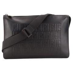 Fendi Flat Messenger Bag Leather with Zucca Embossed Detail Medium