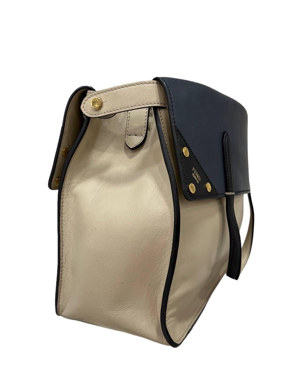 Gray Fendi Flip Bicolor Leather Top Handle Bag