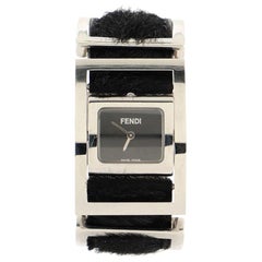 Fendi Flip Face Quartz Watch Stainless Steel and Faux Fur 26