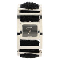 Fendi Flip Face Quartz Watch Stainless Steel and Faux Fur 26