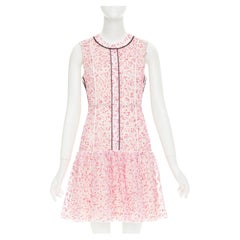 FENDI Flocked Blossom pink sheer black trim drop waist mini dress IT42 M