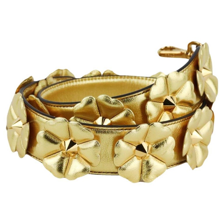 Fendi Floral Appliquéd Metallic Leather Bag Strap For Sale at 1stDibs