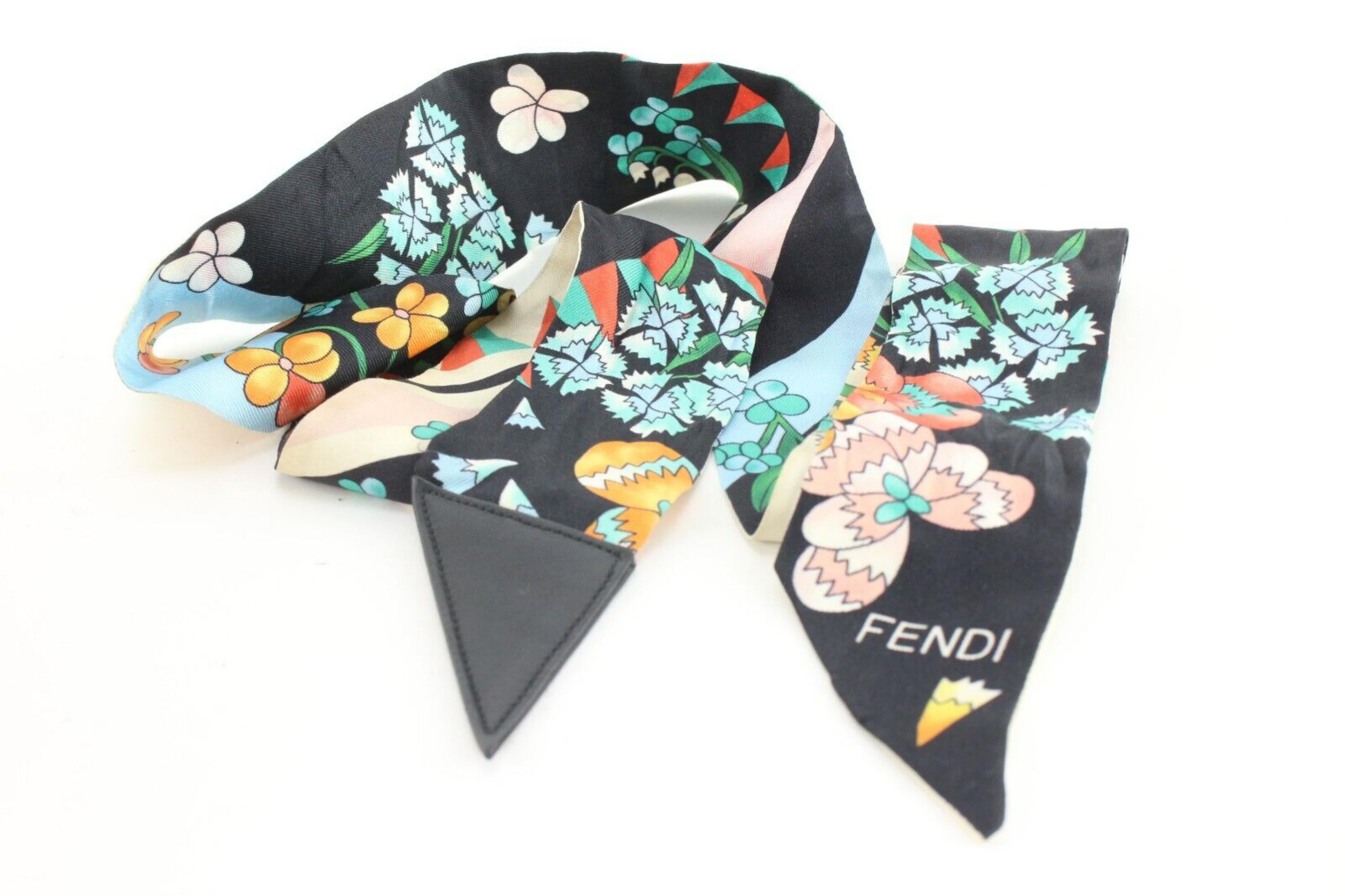 Fendi Floral Bandeau Silk Scarf 1FF0215 In Excellent Condition In Dix hills, NY