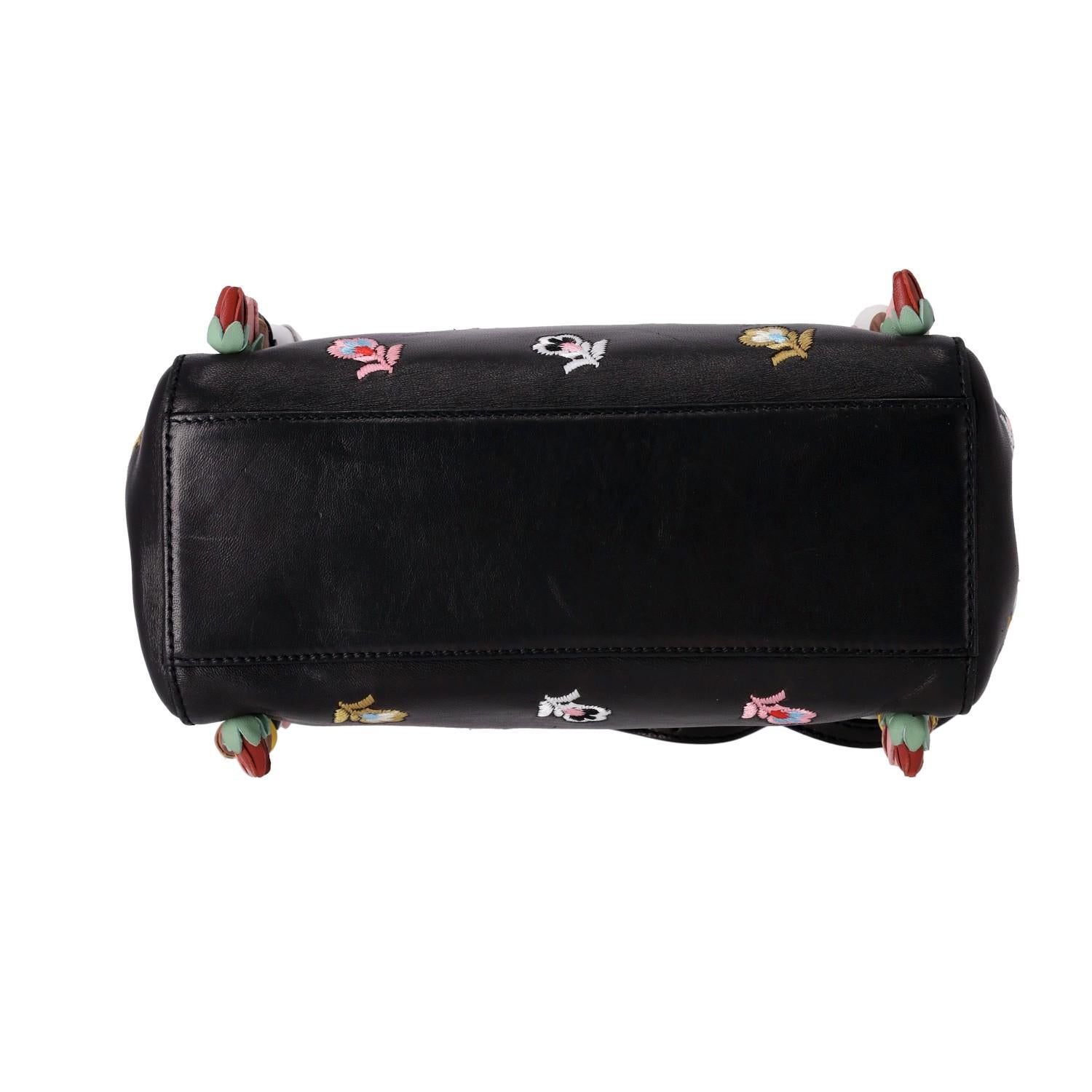 Fendi Floral Embellished Peekaboo Leather Crossbody Bag In Good Condition For Sale In London, GB