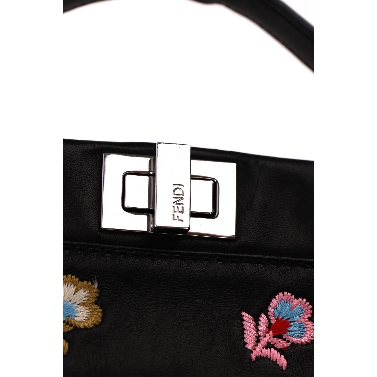 Fendi Floral Embellished Peekaboo Leather Crossbody Bag For Sale 1