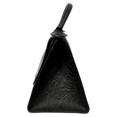 Fendi Floral Embossed Black Leather Top Handle Flapbag circa 1970s