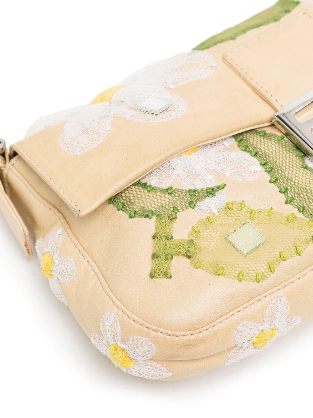 White Fendi Floral Embroidered Baguette