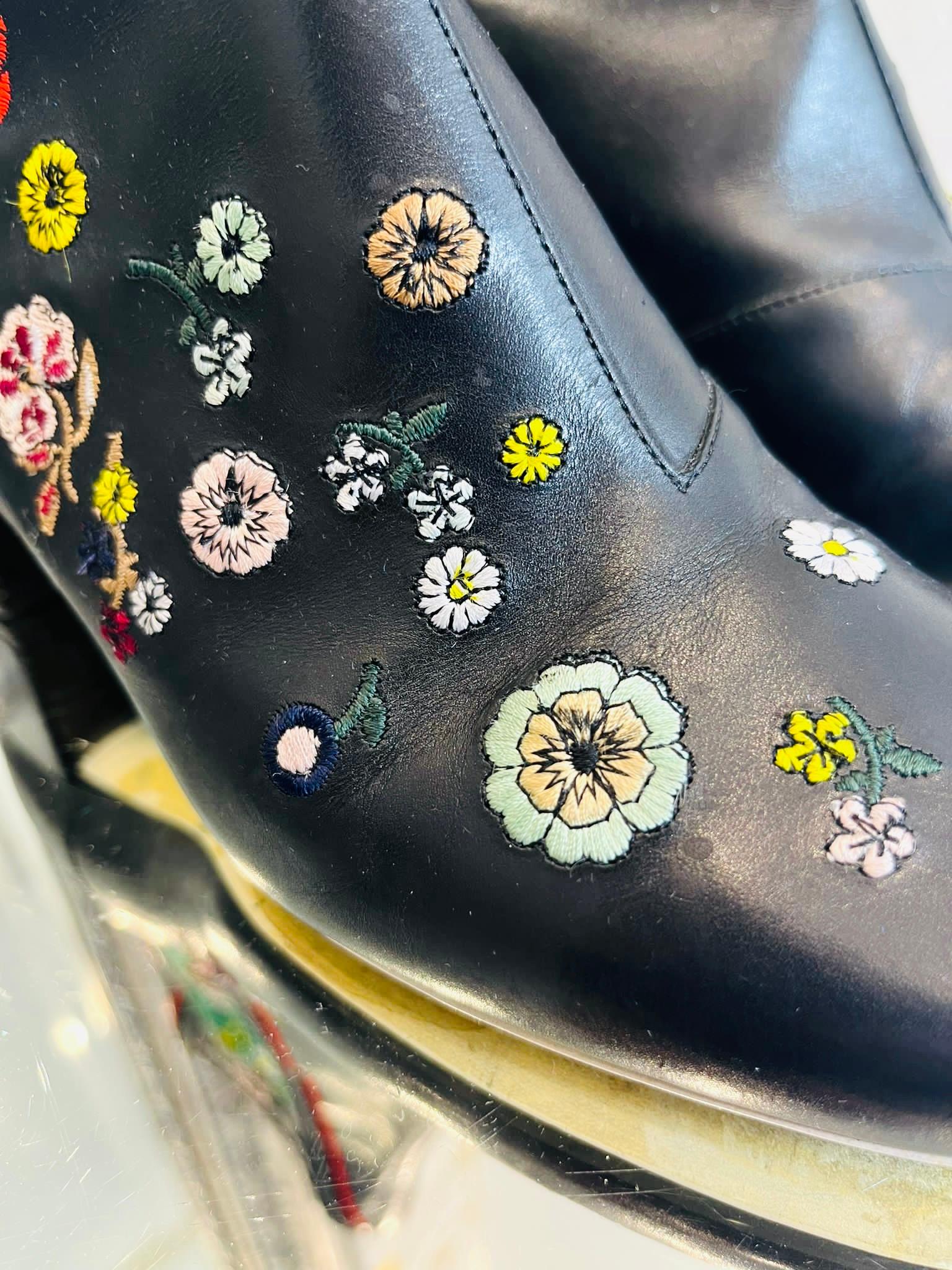 Fendi Floral Embroidered Leather Ankle Boots For Sale 1