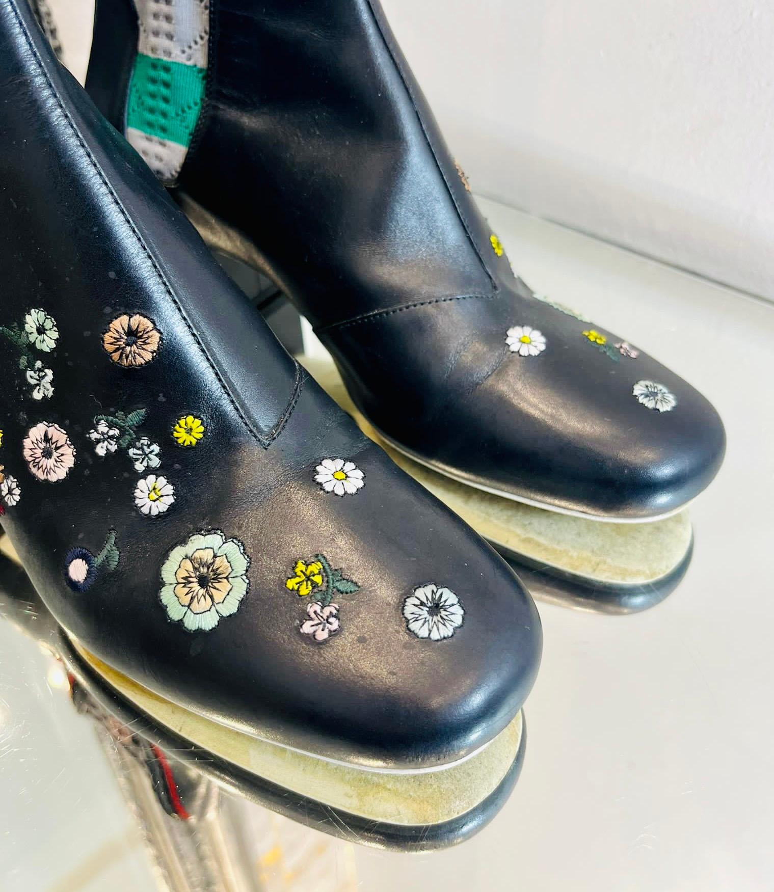 Fendi Floral Embroidered Leather Ankle Boots For Sale 4
