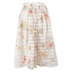 Fendi Floral Print Stripe Mesh Midi Skirt Size M