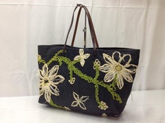 Fendi Floral Shopper 866848 Navy Denim Tote