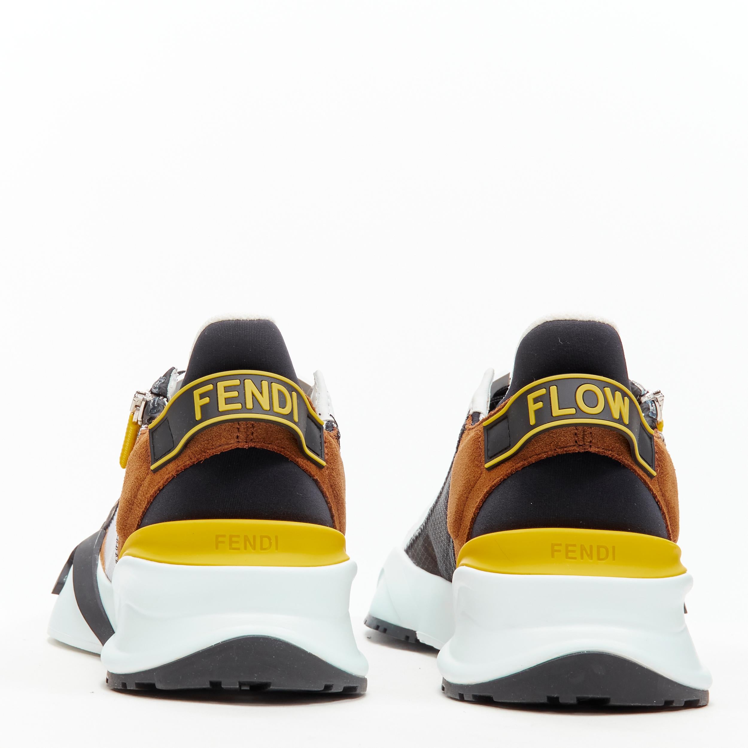 FENDI Flow white yellow brown logo zip low top  sneaker EU36 In Excellent Condition For Sale In Hong Kong, NT