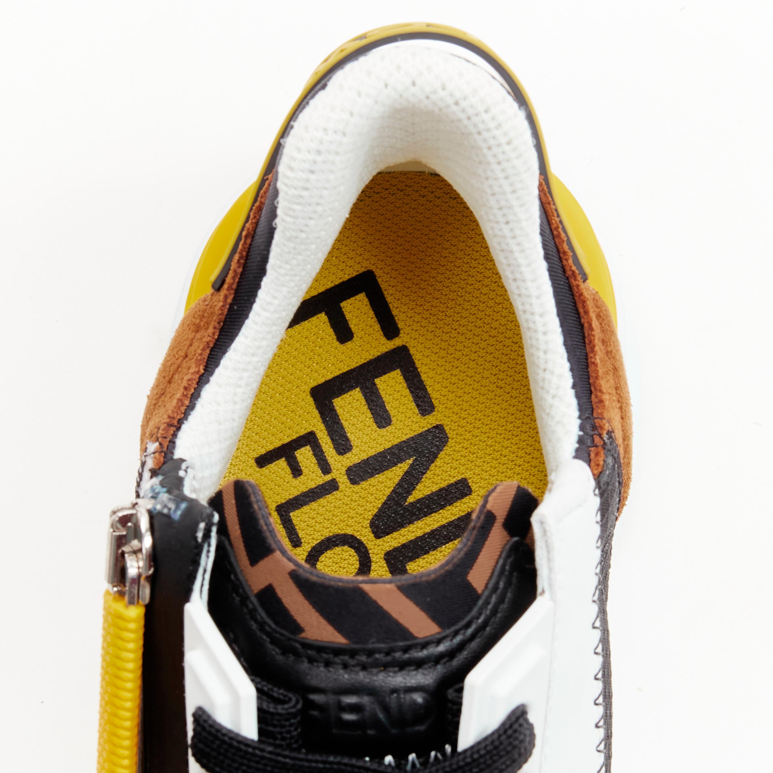 FENDI Flow white yellow brown logo zip low top  sneaker EU36 For Sale 2