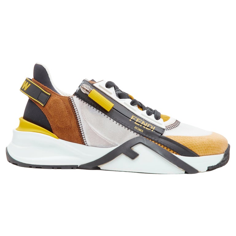 FENDI Flow white yellow brown logo zip low top sneaker EU36 For Sale at ...