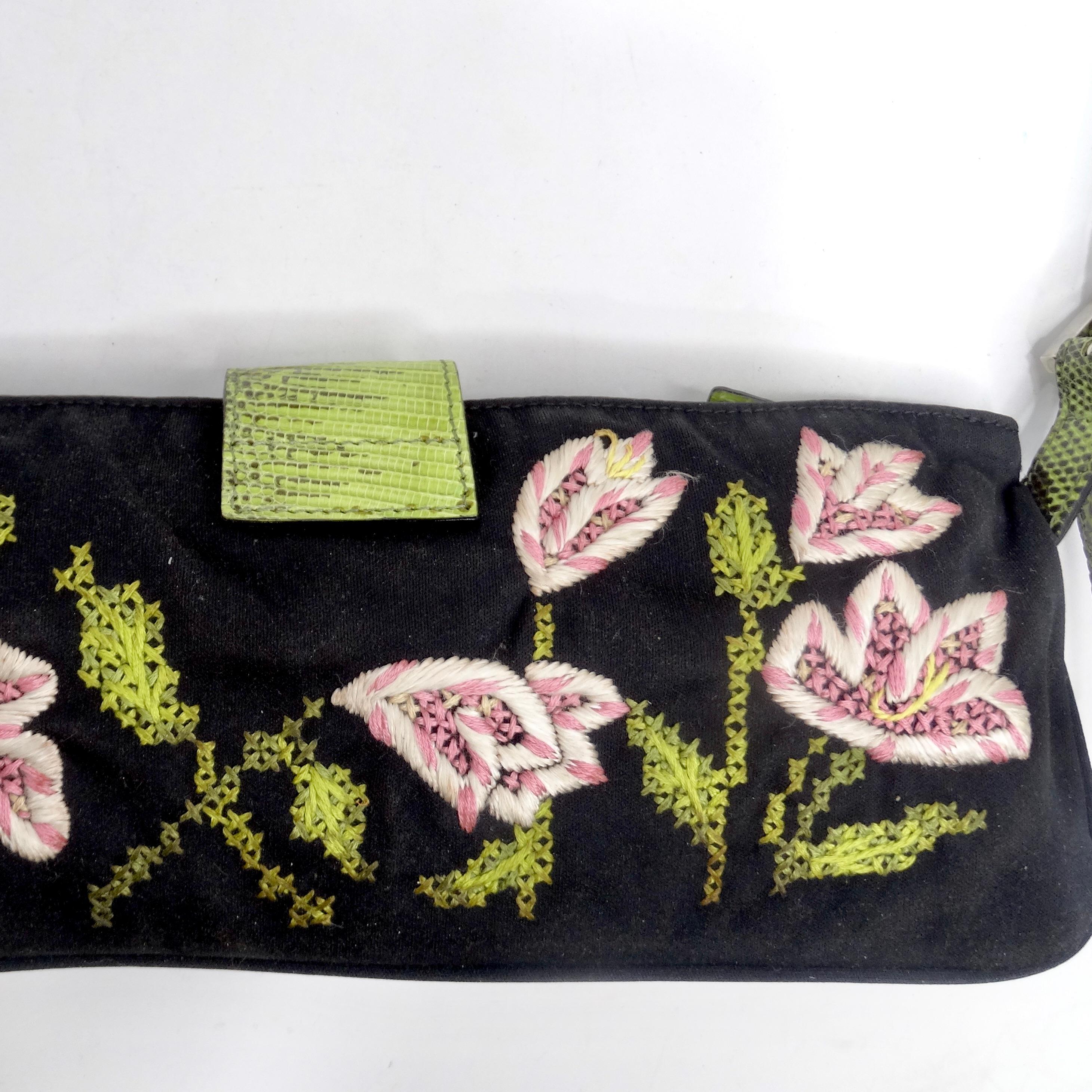 Fendi Flower Embroidered Lizard Embossed Shoulder Bag In Good Condition In Scottsdale, AZ