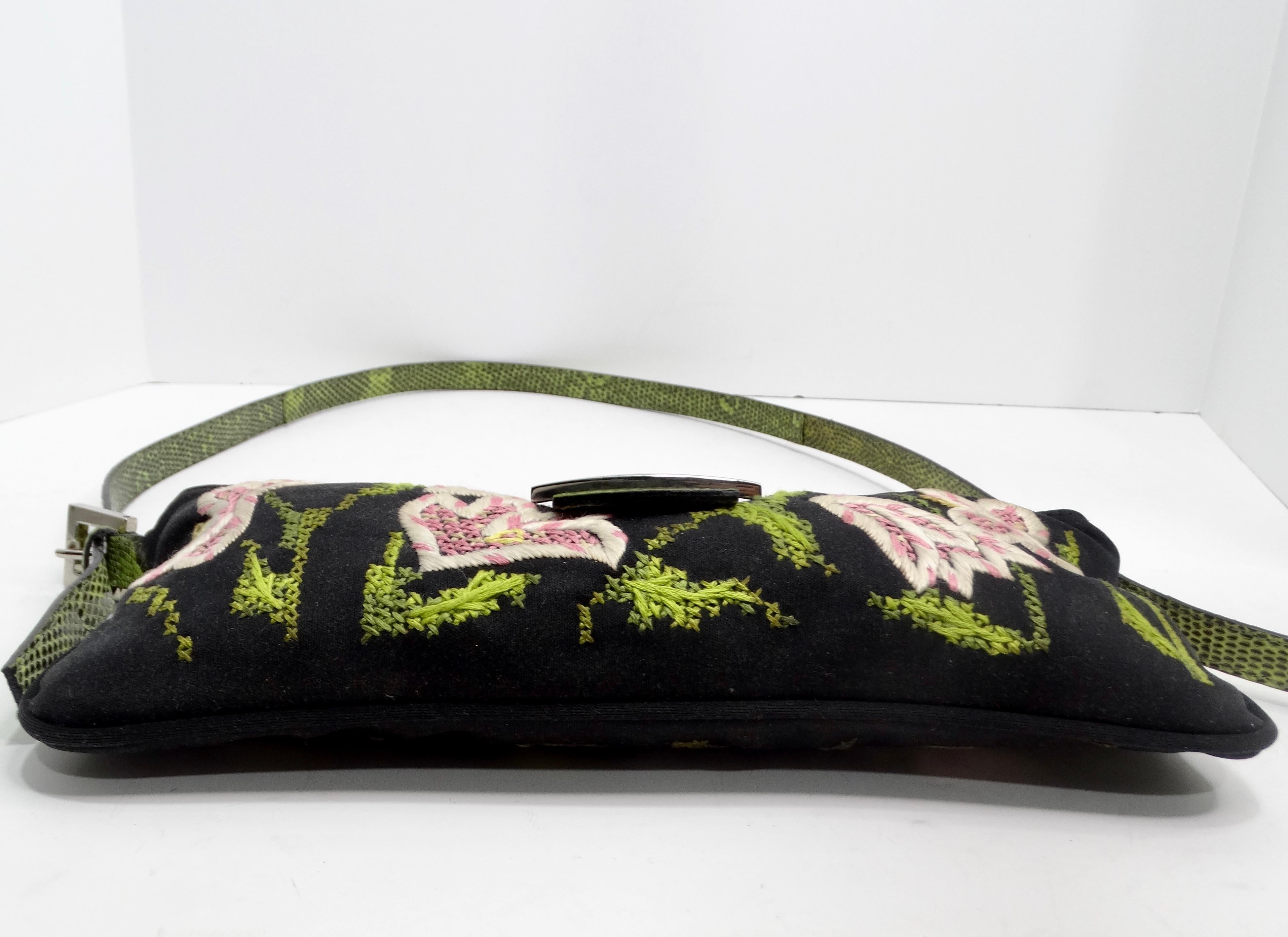 Fendi Flower Embroidered Lizard Embossed Shoulder Bag 3