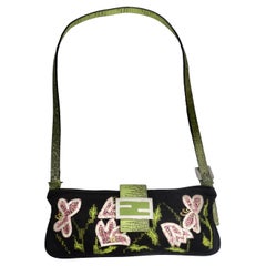 Fendi Flower Embroidered Lizard Embossed Shoulder Bag