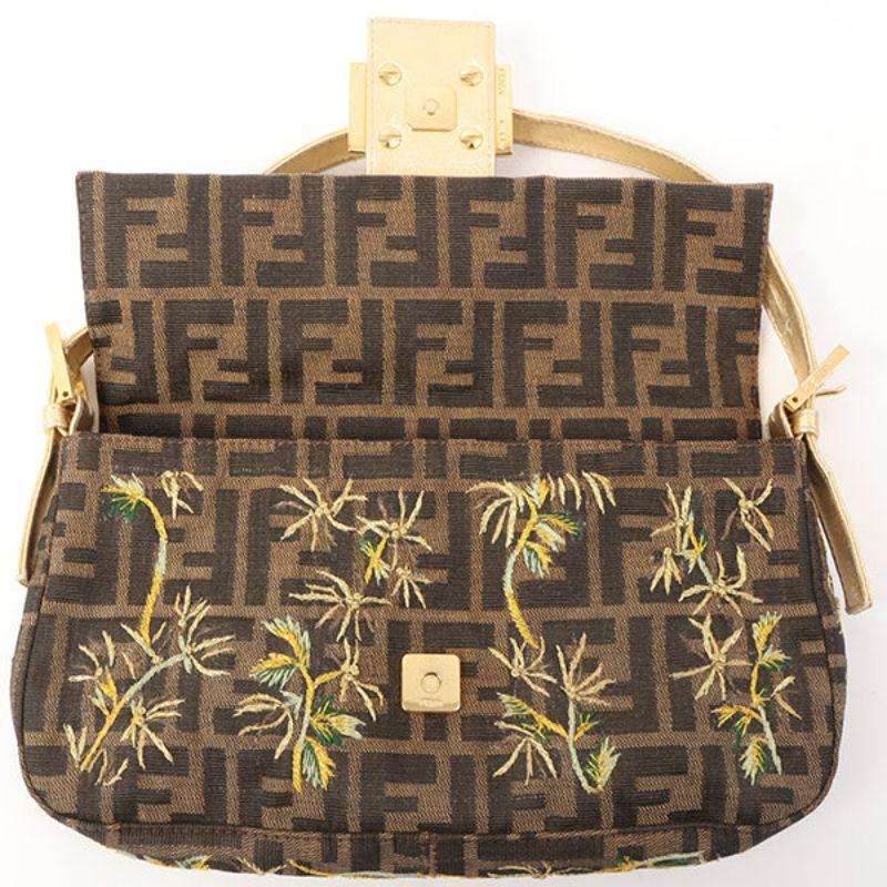 Fendi Flower Motif Ff Zucca Pattern Mama Baguette Brown/Gold/Multi Bag 13