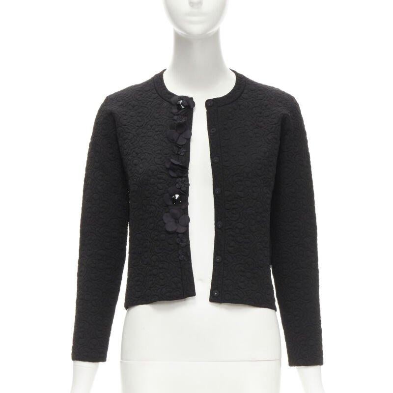 Black FENDI Flowerland black floral jacquard 3D petal stud cardigan IT36 XS For Sale
