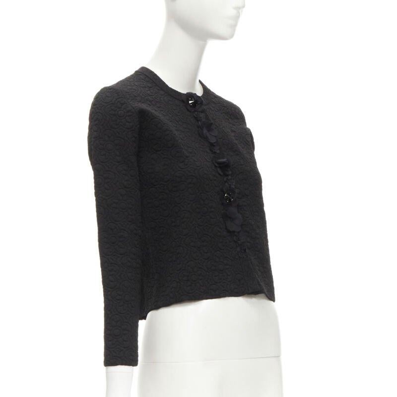 FENDI Flowerland black floral jacquard 3D petal stud cardigan IT36 XS In Excellent Condition For Sale In Hong Kong, NT