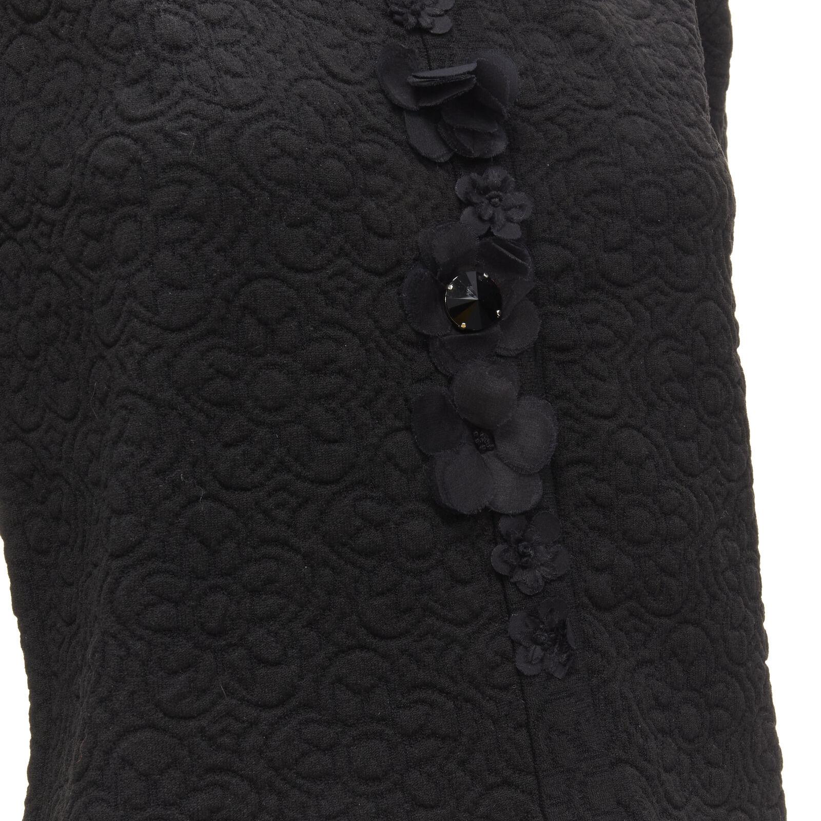 FENDI Flowerland black floral jacquard 3D petal stud cardigan IT36 XS For Sale 3