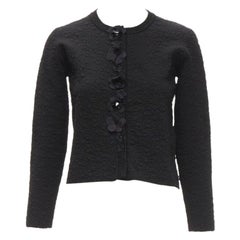 FENDI Flowerland cardigan nero in jacquard floreale con borchie a petali 3D IT36 XS