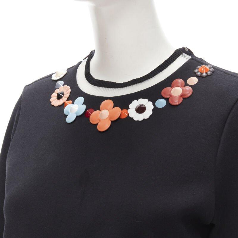 FENDI Flowerland leather spike stud mesh crew neck pullover sweater S
Reference: ANWU/A00791
Brand: Fendi
Collection: Flowerland
Material: Feels like cotton
Color: Black
Pattern: Solid
Closure: Zip
Extra Details: Mesh insert at collar. Zip along