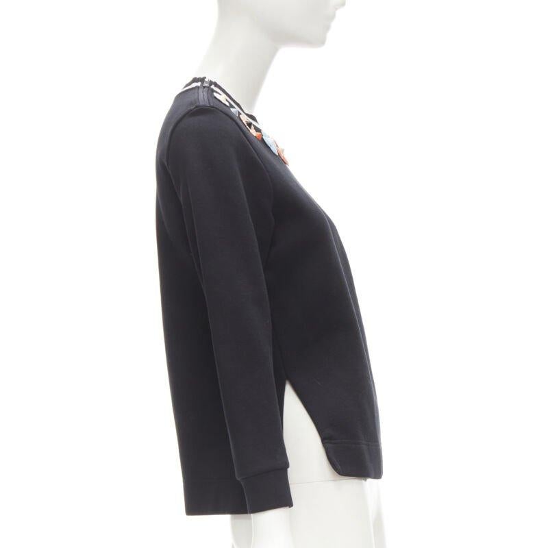 FENDI Flowerland leather spike stud mesh crew neck pullover sweater S In Excellent Condition For Sale In Hong Kong, NT