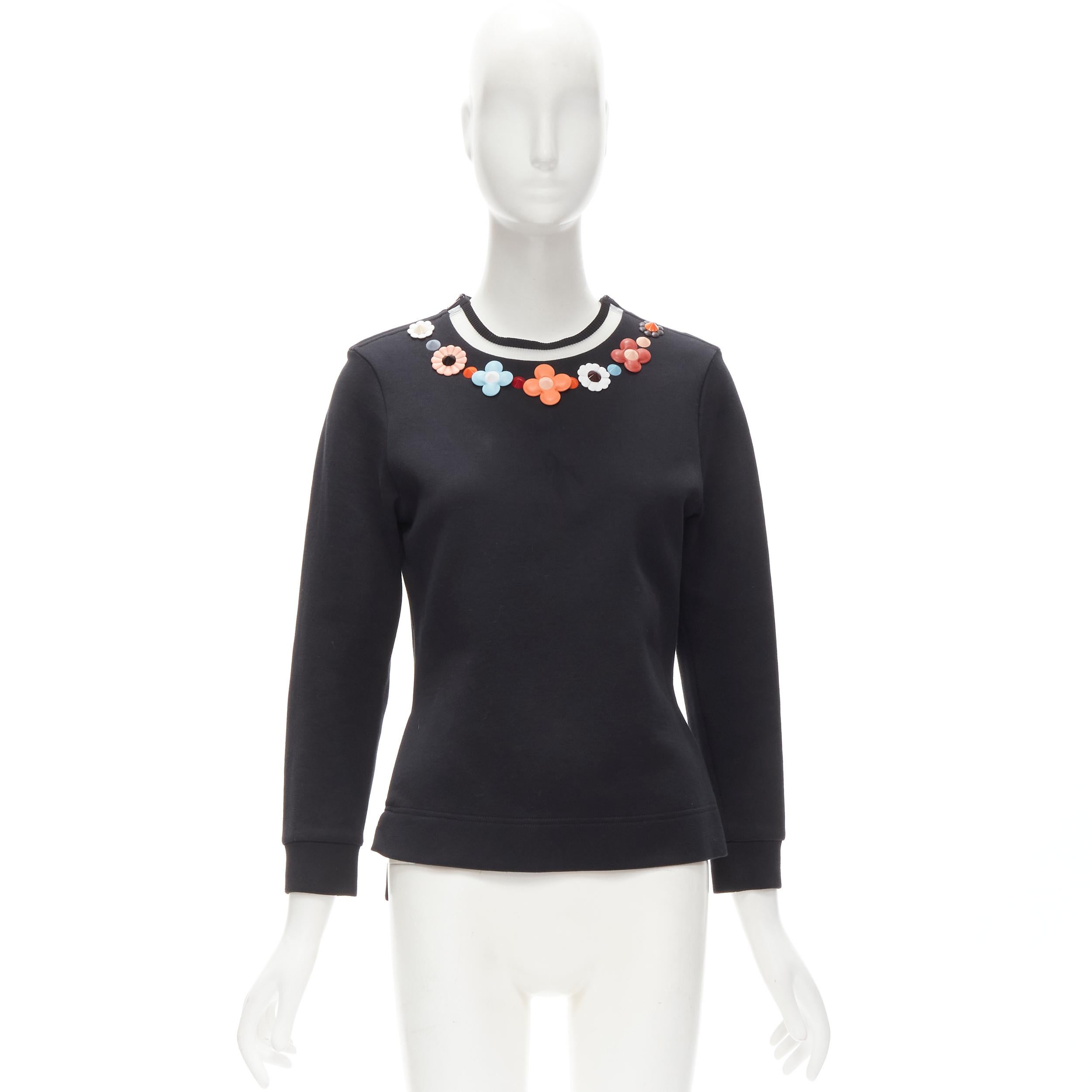 FENDI Flowerland leather spike stud mesh crew neck pullover sweater S For Sale 3
