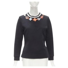 FENDI Flowerland suéter de malla con tachuelas de cuero y cuello redondo S