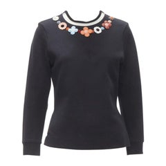 FENDI Flowerland leather spike stud mesh crew neck pullover sweater S