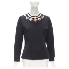 FENDI Flowerland Leder Spike Stud Mesh Crew Neck Pullover S