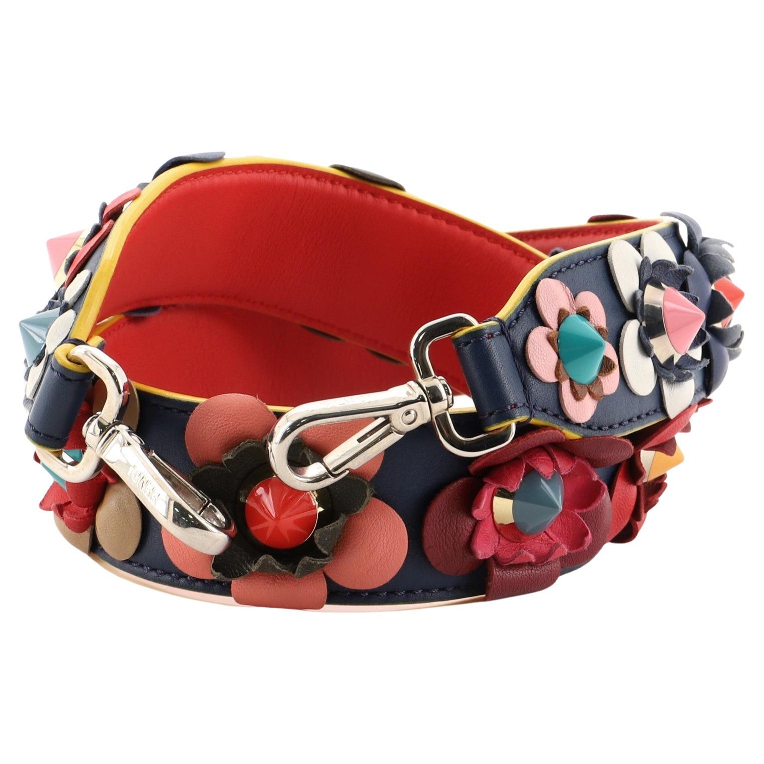 Fendi Flowerland Strap You Shoulder Strap Studded Leather Multicolor  Condition