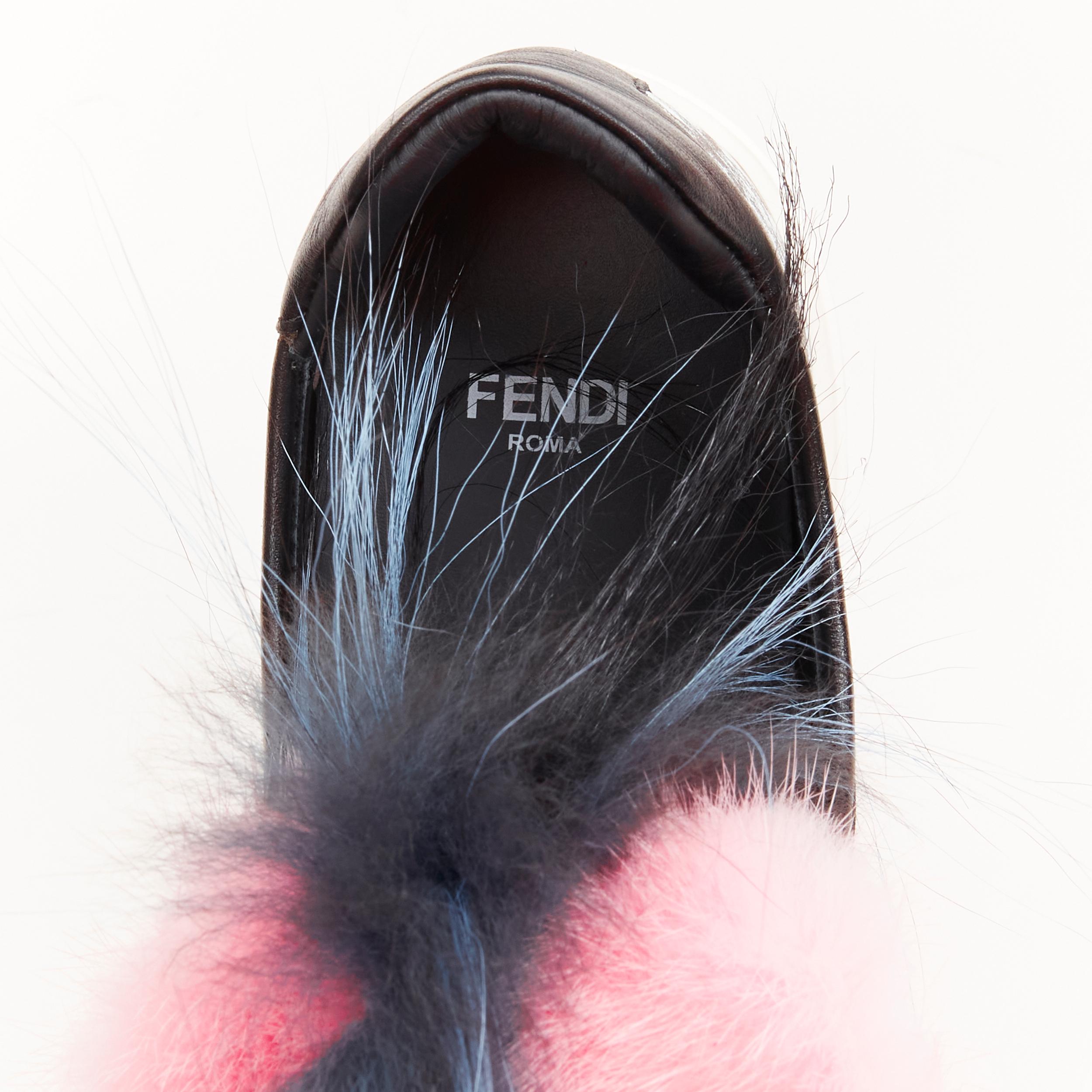 FENDI Flynn pink mohawk fur panel printed leather low top sneaker EU37 For Sale 4