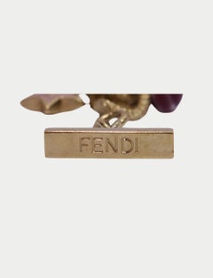 Fendi Gold-Tone Charm Chainlink Bracelet – Pink Enamel & Logo Accents