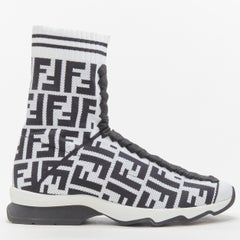 FENDI Forever FF black white Zucca monogram sock knit high top sneaker EU36