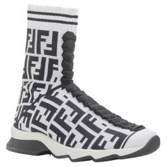 FENDI Forever FF black white Zucca monogram sock knit high top sneaker EU36