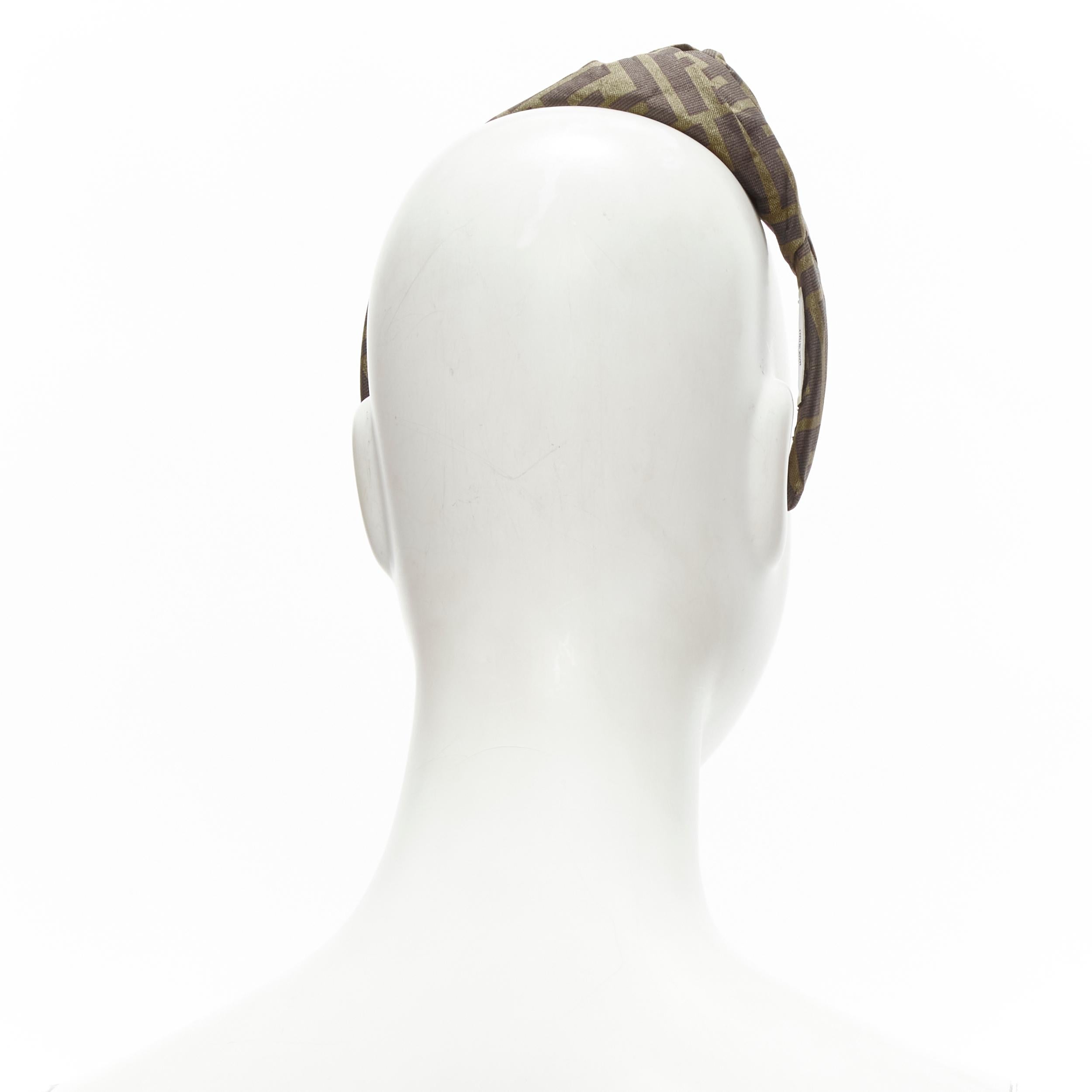 FENDI Forever FF brown Zucca monogram fabric rosette headband In Excellent Condition In Hong Kong, NT