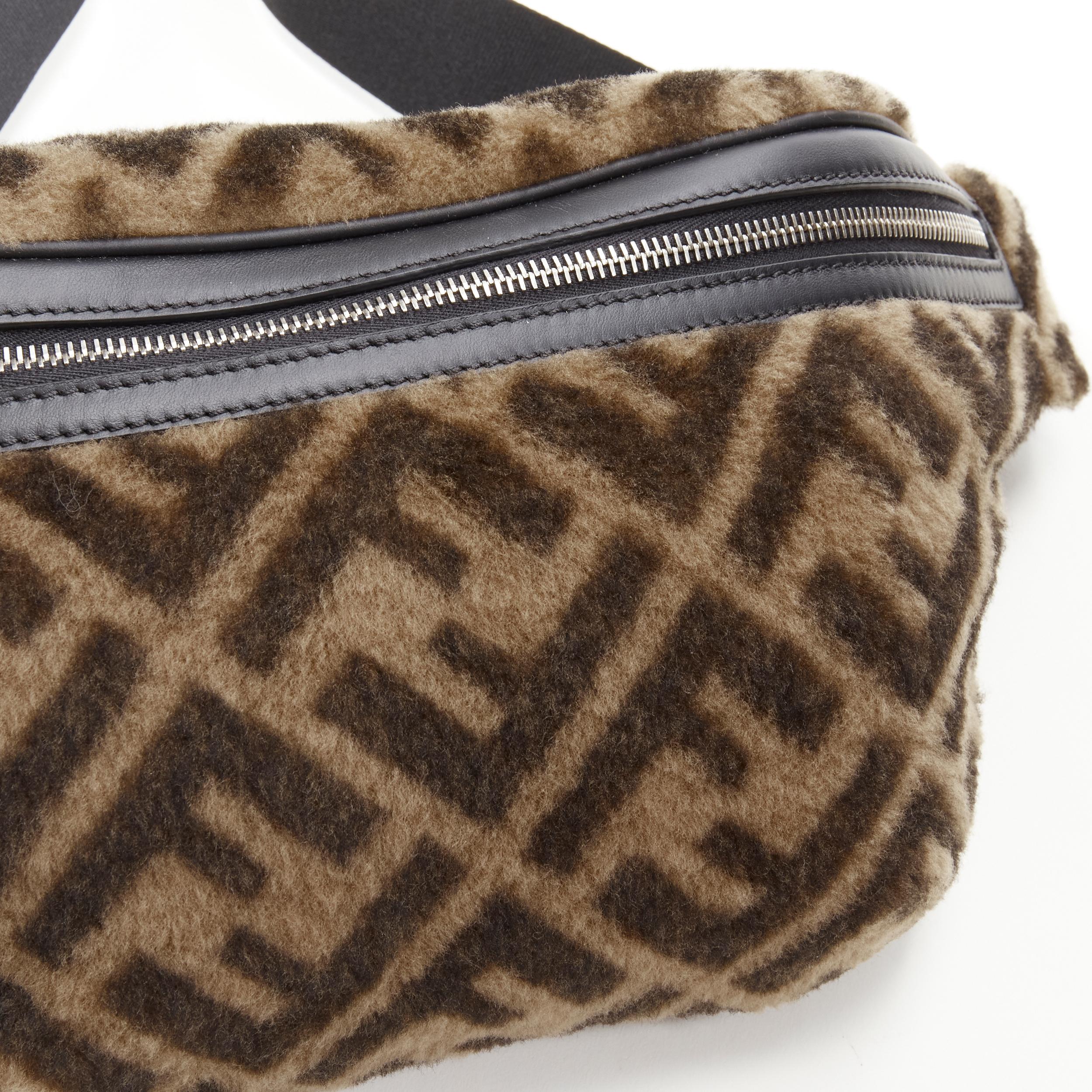 Women's FENDI Forever FF Zucca brown sheep shearling fur monogram waist belt bag