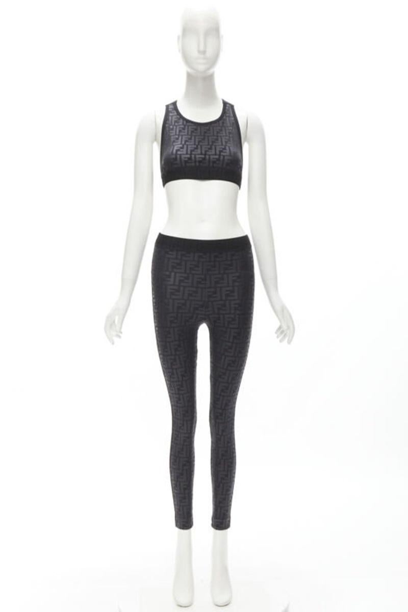 FENDI Forever FF Zucca monogramme noir soutien-gorge top legging pantalon XS en vente 6