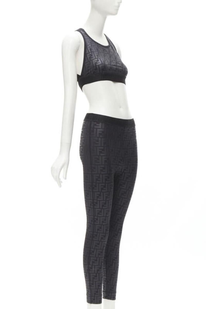 Noir FENDI Forever FF Zucca monogramme noir soutien-gorge top legging pantalon XS en vente